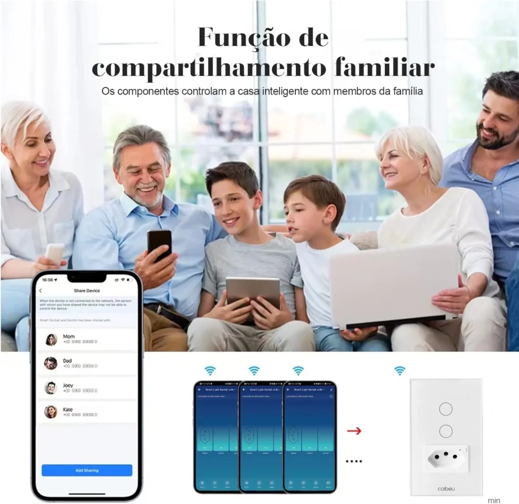 Interruptor Inteligente WiFi com Tomada, Interruptor Smart Sem Fio Doméstico Multifuncional