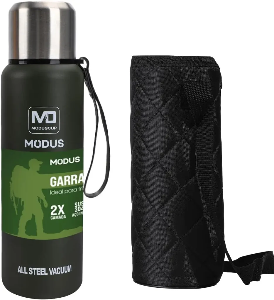 Garrafa Térmica Aço Inox Portátil Caneca de Viagem com Corda e Bolsa 1000ML1500ML