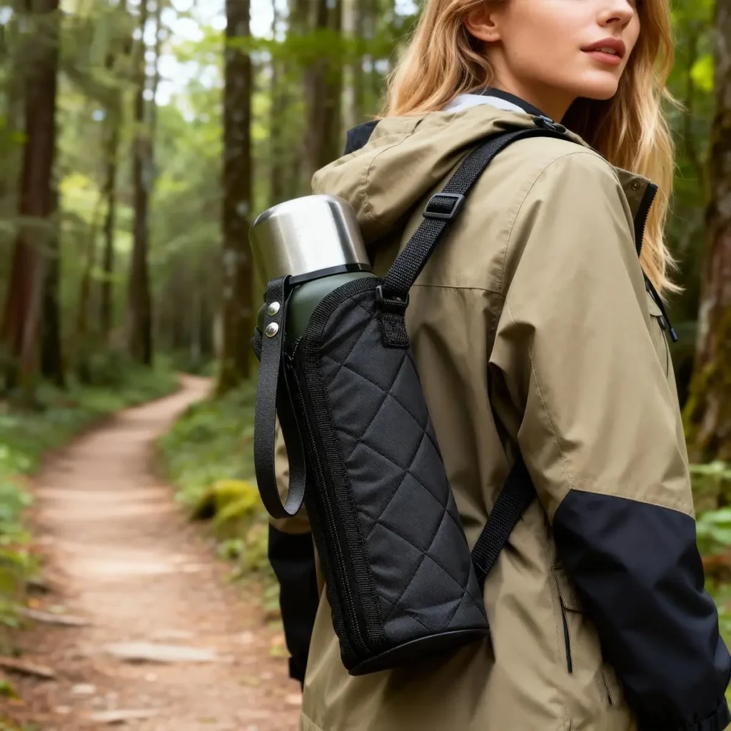 Garrafa Térmica Aço Inox Portátil Caneca de Viagem com Corda e Bolsa 1000ML1500ML