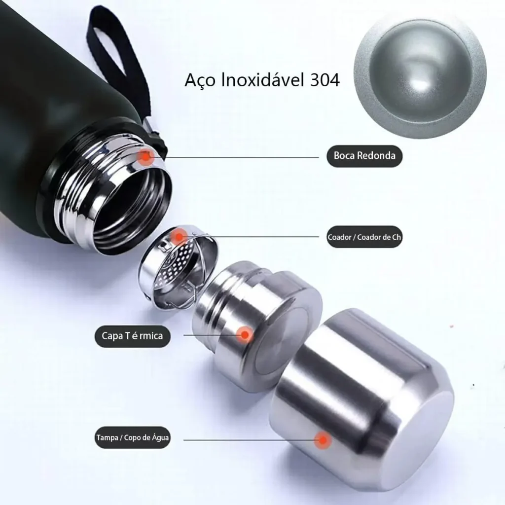 Garrafa Térmica Aço Inox Portátil Caneca de Viagem com Corda e Bolsa 1000ML1500ML