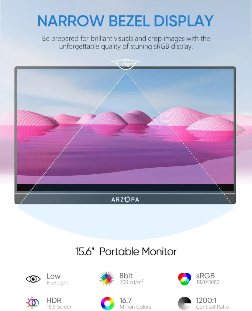 Monitor Portátil ARZOPA 15,6'' FHD 1080P
