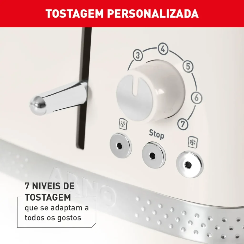 Torradeira Arno Soleil, Com 7 Níveis de Tostagem e Bandeja Removível, Marfim,